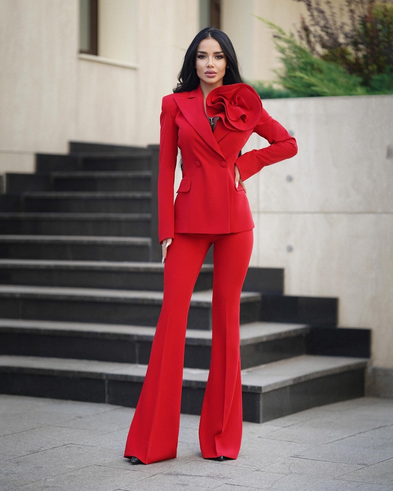 Women Red Pant Suit