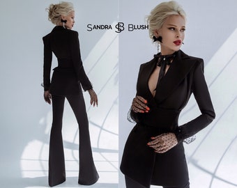 Black Suit Women, Black Suit For Women, Flared Pants Suit, Business Women Suit, Formal Black Women Suit, Prom Women Suit, Black Suit, Suit