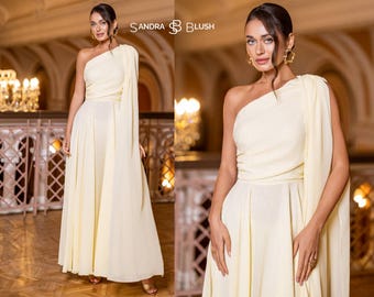 Yellow Formal Maxi Dress One Shoulder Chiffon Dress Prom Dress Gala Dress Graduation Dress Elegant Evening Gown