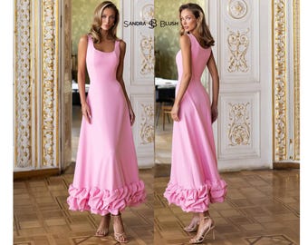 Pink Midi Dress Bridesmaid Dress Elegant Wedding Guest Dress Feminine Formal Dress Flowy Midaxi Dress Bridesmaid Outfit