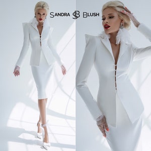 White Wedding Skirt Suit for Bride Bridal Skirt Suit Elegant Skirt Suit for Wedding White Skirt Suit Bridal Skirt Suit Midi Skirt Suit Etsy UK