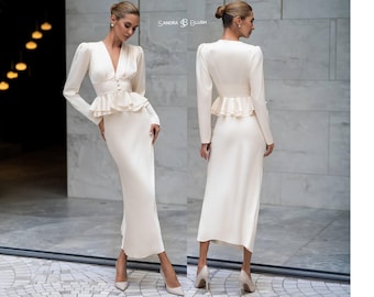 Beige Satin Blouse and Skirt Set, Neutral Two Piece Outfit, Effortless Chic Set, Elegant Daytime Look