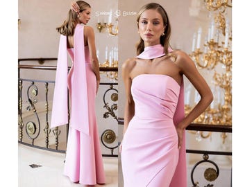 Pink Bridesmaid Maxi Dress, Elegant Formal Gown Women, Off Shoulder Evening Dress, Romantic Engagement Dress Outfit