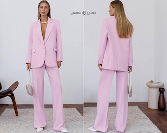 Pink Oversized Two-Piece Suit | Relaxed Blazer & Straight-Leg Trousers Set | Modern Minimalist Women's Outfit for Elegant Statement Looks
