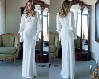 White Evening & Going Out Maxi Dresses | Formal Long Sleeve Gown | Elegant V-neck Semi-Formal Atlas Maxi Dress | Simple Chic Evening Outfit