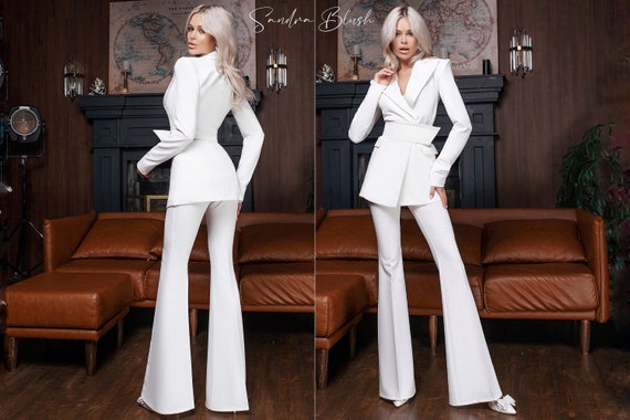 White Pantsuit for Women, White Formal Suit Set for Women, White Bridal  Pantsuit Set, Blazer Trouser Suit for Women, Rehearsal Dinner Suit -   Canada