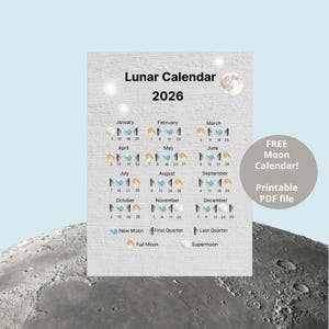 GRATIS Månkalender 2026 | Månfaser | Månenergi | Utskrivbar PDF-fil