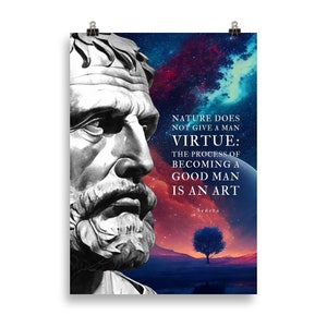 Arte mural con cita de Séneca / La naturaleza no da virtud al hombre / Pósters de Séneca / Arte de Séneca / Citas estoicas / Regalo estoico / Cartas de un estoico