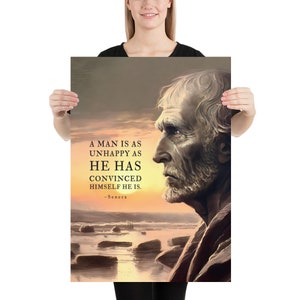 Un hombre es tan infeliz como... Póster con cita de Séneca / Arte de Séneca / Citas estoicas / Citas sobre la vida / Cartas de un estoico / Arte mural filosófico