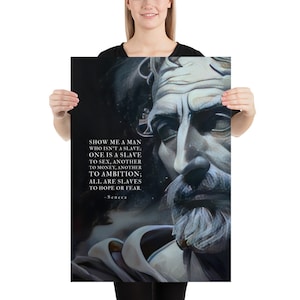 Impressão artística de Sêneca | Citação sobre escravos da esperança ou do medo | Arte de parede estóica | Presente inspirador | Cartas de um estóico | Decoração motivacional