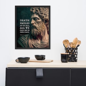 Marcus Aurelius Quote Framed Poster | Death Smiles At Us All | Stoic Quotes | Stoic Gift | Marcus Aurelius Gifts | Stoic Posters