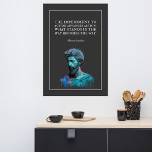 Pósters de Marco Aurelio / El impedimento a la acción impulsa la acción / Citas de Marco Aurelio / Citas estoicas Póster estoico / Cita de Marco Aurelio