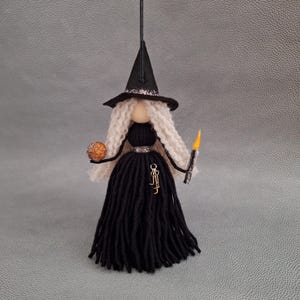 Black Witch Doll, Hanging Halloween Ornament, Macrame Witch Handmade