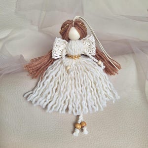 Angel Ornament, Small Macrame Decoration, Hanging Angel Doll, Yarn Angel Handmade
