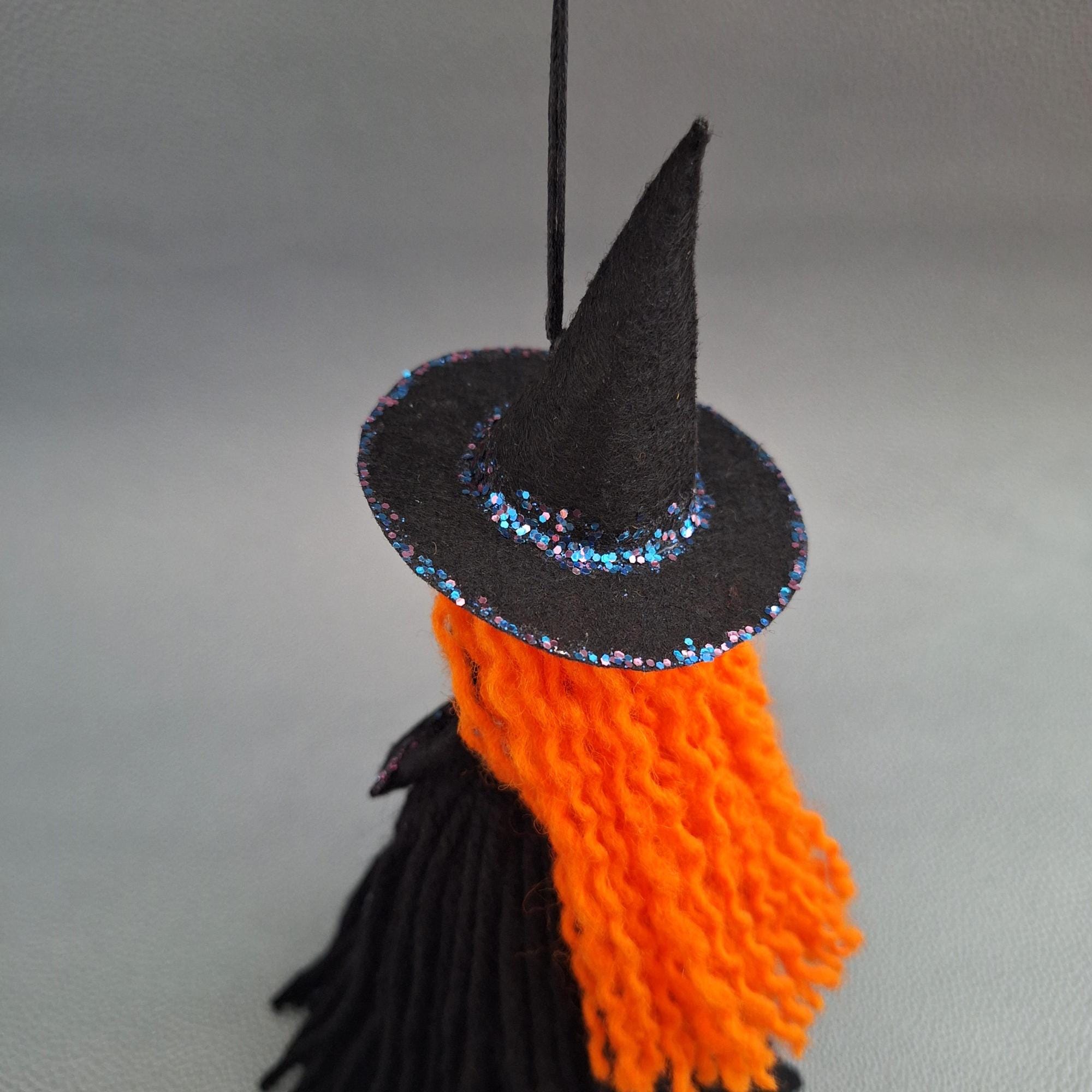Black Witch Doll With Orange Hair, Hanging Halloween Witch 