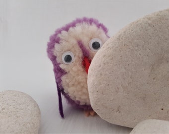 Pom Pom Penguin, Pom pom Animal, Purple White Pom pom Bird