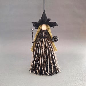 Beautiful Witch Doll for Home Decor, Handmade Yarn Doll, Witch Decoration, Black Hanging Witch