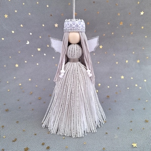 Angel Ornament, Holiday Home Decor, Hanging Angel Doll, White and Silver Decoration, Modern Angel
