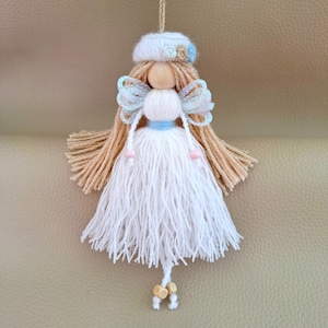 White Angel Doll, Cute Hanging Angel, Winter Ornament, Angel Decoration, Macrame Angel