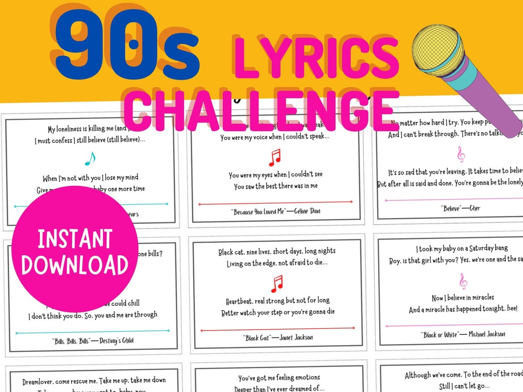 90s Songs Lyrics Challenge Game Fast Thinking and Singing Etsy