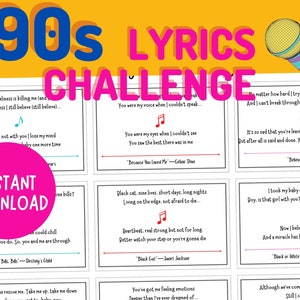90’s Songs Lyrics Challenge Game | Fast Thinking and Singing Game | Finish the Lyrics Game | Printable Game | Group and Reunion Singing Game