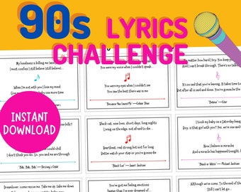 90’s Songs Lyrics Challenge Game | Fast Thinking and Singing Game | Finish the Lyrics Game | Printable Game | Group and Reunion Singing Game
