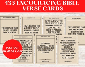 135 versículos bíblicos alentadores / Tarjetas de escrituras bíblicas / Tarjetas de versículos bíblicos imprimibles / Tarjetas de oración / Versículo bíblico para memorizar / Regalo cristiano