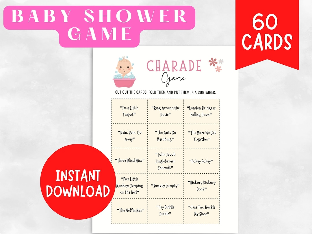 Baby Shower Nursery Rhyme Charades Game Printable Charades Cards Baby