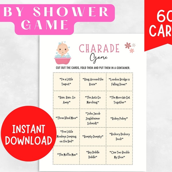 Baby Shower Nursery Rhyme Charades Game | Printable Charades Cards | Baby Shower Games |  Printable Charade Game |  Nursery Rhyme Guess Game