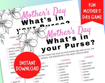 Mothers Day What&#39;s in Your Purse Game | Mothers Day Printable Games | Activities for Kids Teens Adults on Mothers Day | Moms Day Game