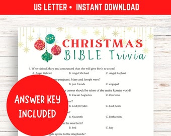 Christmas Bible Trivia Game | Christmas Party Game | Fun Christmas Day Trivia Quiz | Printable Bible Game | Church Nativity Party Game