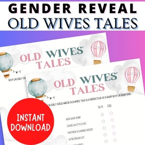 Old Wives Tales Quiz Game | Gender Reveal Printable Game | Gender Reveal Party Game | Baby Shower Game | Gender Old Wives Trivia Game