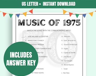 Music of 1975 Trivia Game | Printable 50th Birthday Party Game | 50th Birthday Party Trivia Game | Printable Birthday Trivia | 50th Birthday