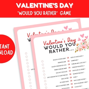 Printable Valentine&#39;s Day Would You Rather Game | Valentine&#39;s Party Game | Valentines Printable Game | Galentine&#39;s Game | Adults Party Game
