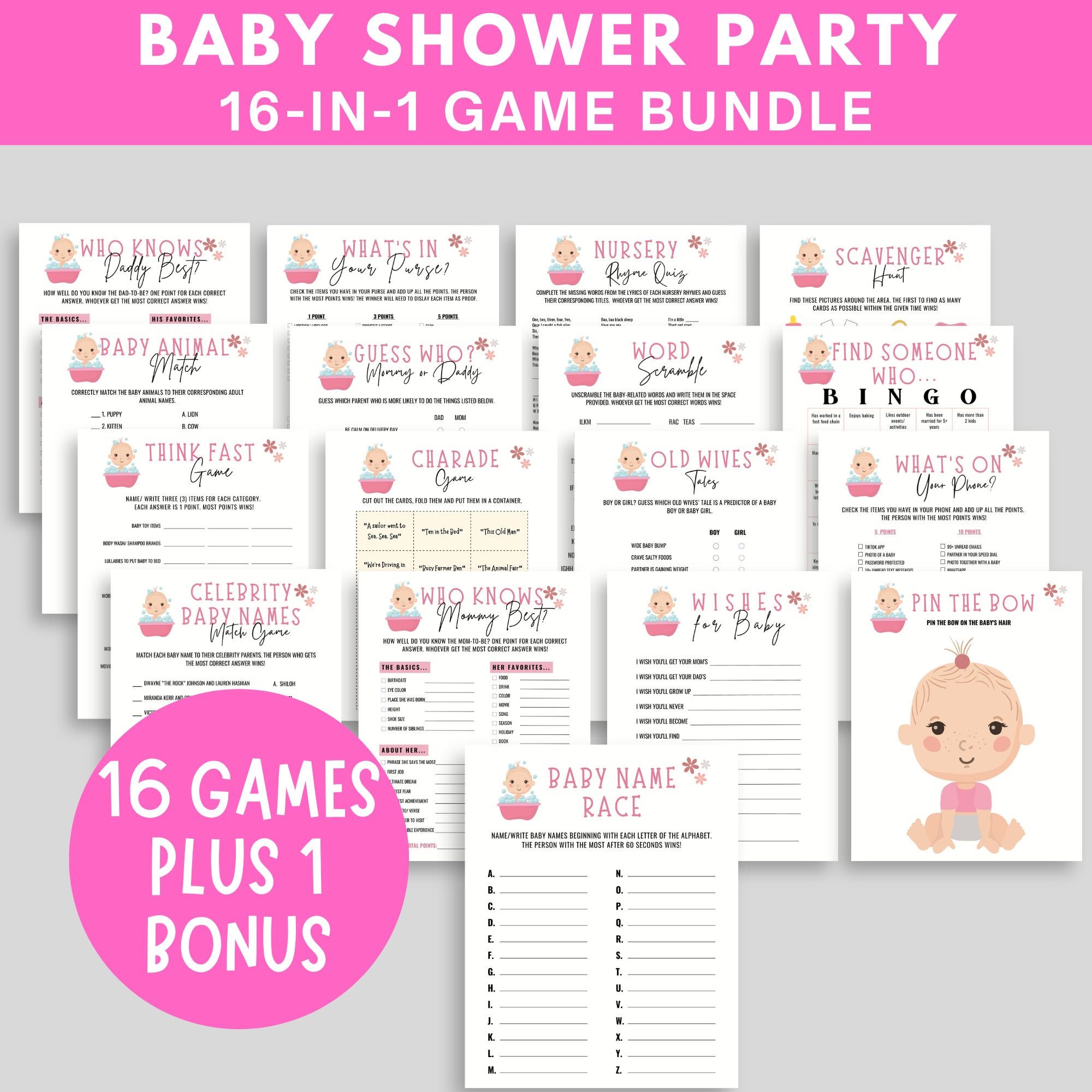 17 Baby Shower Games Bundle Baby Shower Games Printable Baby Shower