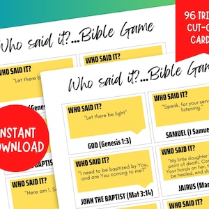 Who Said It Bible Game | Bible Character Trivia Game | Printable Bible Games | Bible Study Game | Church Game |Sunday School|Church Activity
