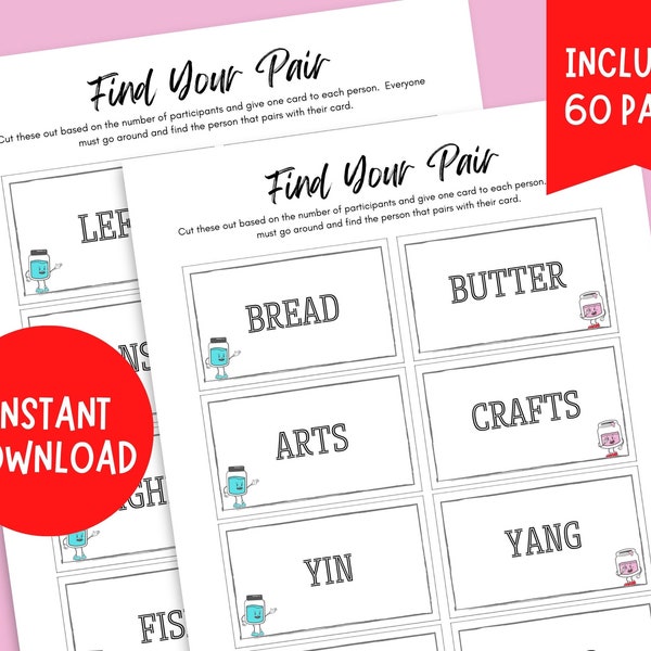 Find Your Pair Game | Printable Office Ice Breaker Game | Work Games | Team Building Activity | Work Icebreaker | Printable Ice Breaker Game