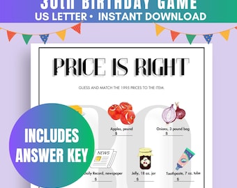Price is Right 1995 Game | Printable Birthday Party Game | 1995 Birthday Party Trivia Game | Printable Birthday Trivia | Born in 1995 | PDF