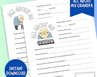 All About My Grandpa Questions | All About My Grandpa | Fathers Day Gift | Gift for Grandpa from Kids | All About My Grandpa Printable