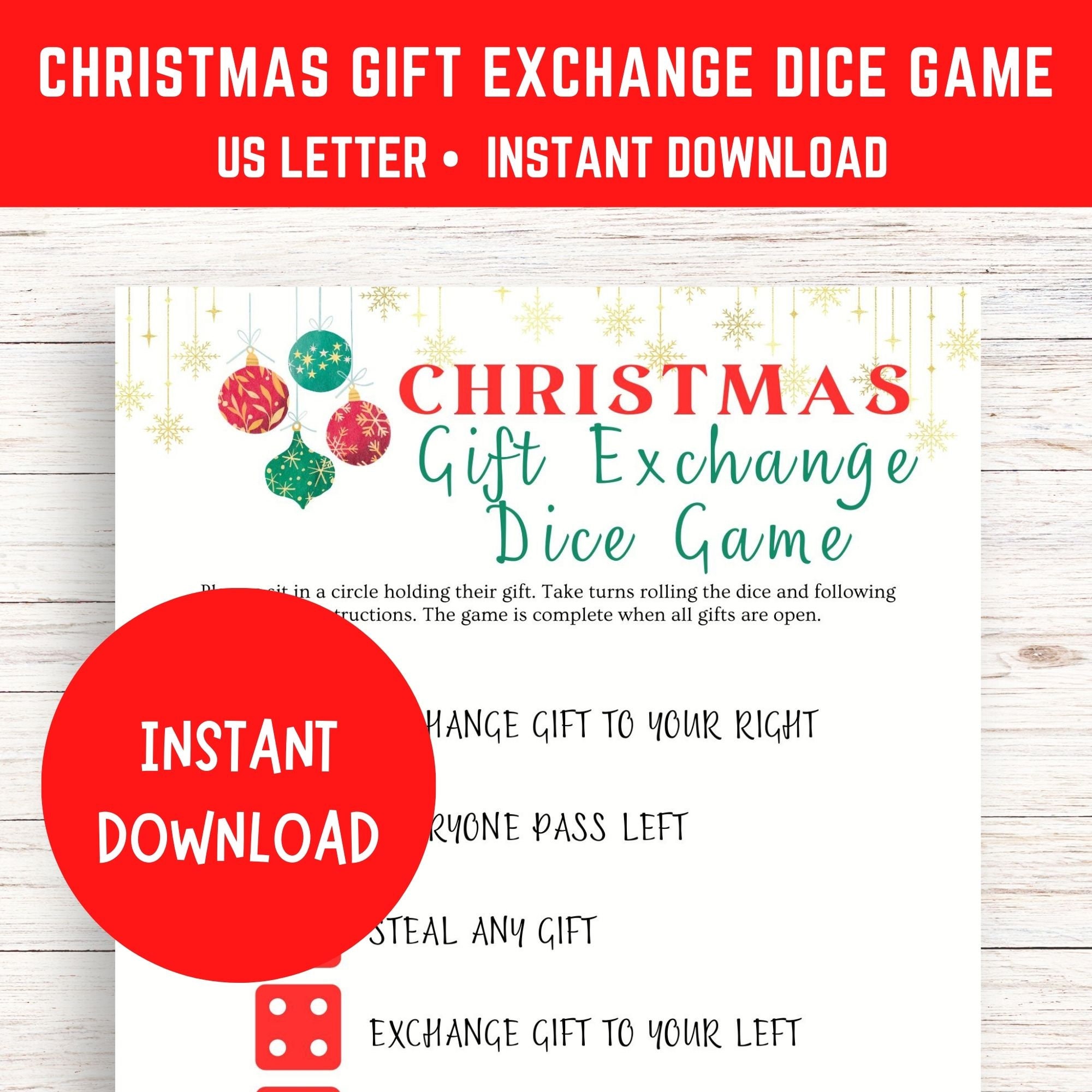 Printable Christmas Gift Exchange Dice Game | Christmas Party Game | Present Swap | Holiday Gift Exchange Game | Dice Game Gift Exchange