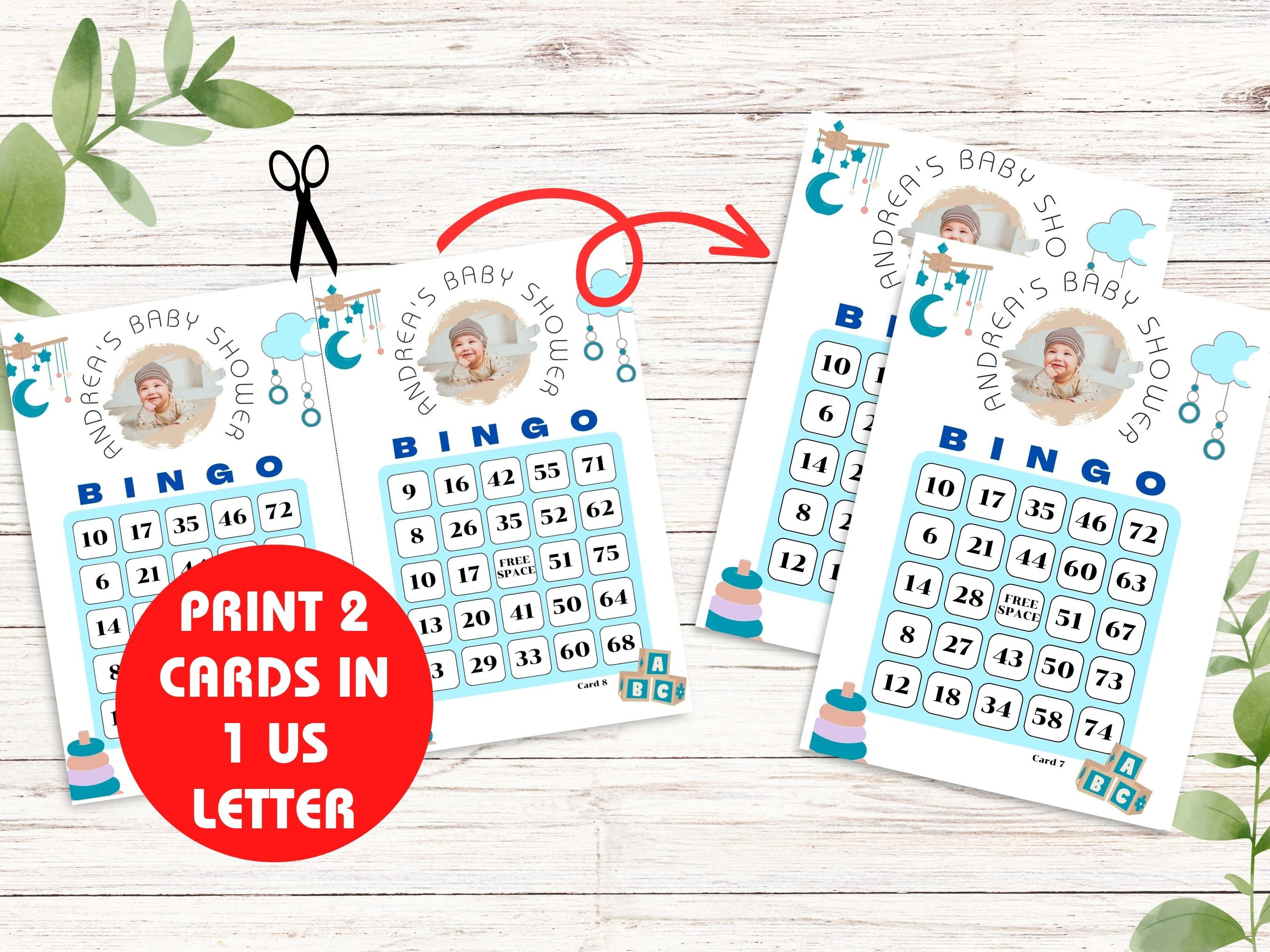 CUSTOM PHOTO and TITLE Baby Shower Bingo Game 100 Cards, 100 Prefilled