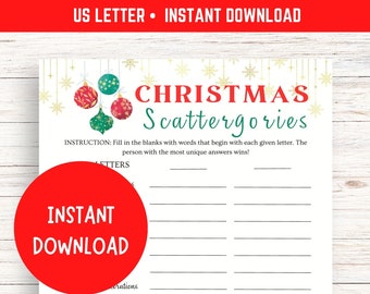 Printable Christmas Scattergories Game | Christmas Party Game | Holiday Scattergories Game | Christmas Eve Game | Scattergories List | PDF
