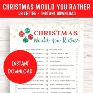 Christmas Would You Rather Game Printable | Christmas Party Icebreaker Game | Christmas Game | Holiday Party Game |Christmas Printable Games