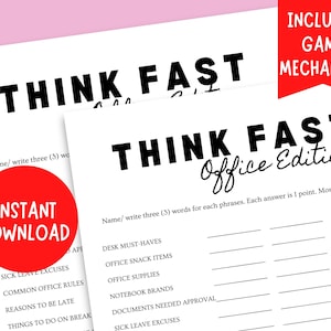 Think Fast Game: Office Edition Printable | Work Game | Office Party Games | Office Icebreaker Game | Team Building Games|Work Retreat Games