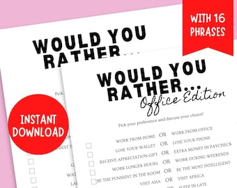 Would You Rather Game Printable: Office Edition | Office Icebreaker Game | Work or Office Party Games | Team Building Activity | Icebreaker