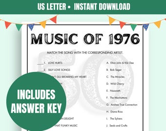 Music of 1976 Trivia Game | Printable 50th Birthday Party Game | 50th Birthday Party Trivia Game | Printable Birthday Trivia | 50th Birthday
