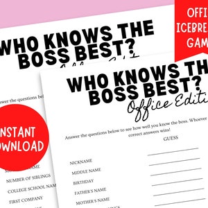 Office Party Who Knows the Boss Best Game | Printable Game | Team Building Activity | Office Icebreaker | Happy Hour Game | Work Party Game