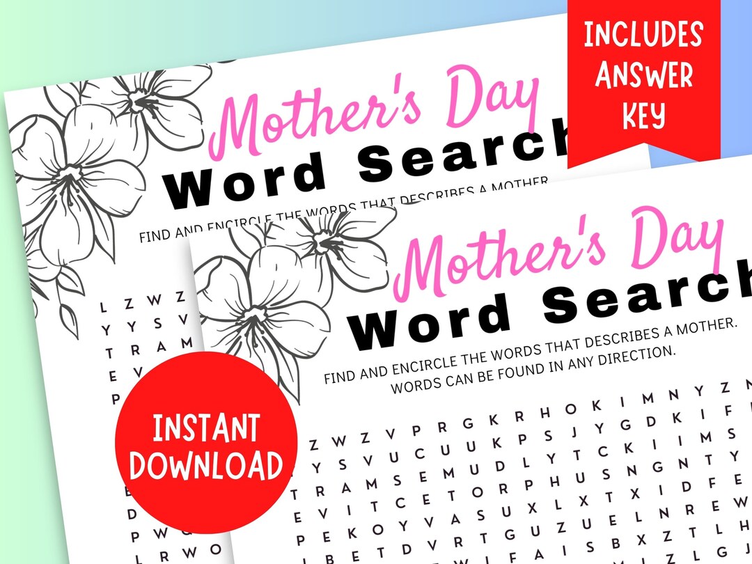 Mother's Day Word Search | Mother's Day Activity | Printable Mothers ...
