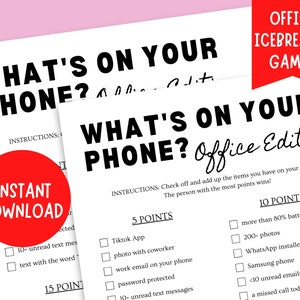 Whats on your Phone Game: Office Edition | Printable Game | Team Building Activity | Office Icebreaker | Happy Hour Game | Work Party Game