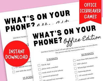 Whats on your Phone Game: Office Edition | Printable Game | Team Building Activity | Office Icebreaker | Happy Hour Game | Work Party Game